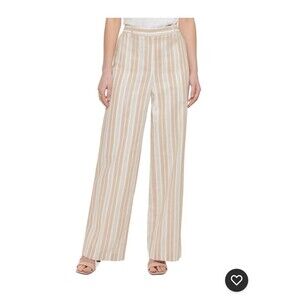 Calvin Klein Women's Lined Striped Wide Leg Pants, 14 Classic Preppy Modern
